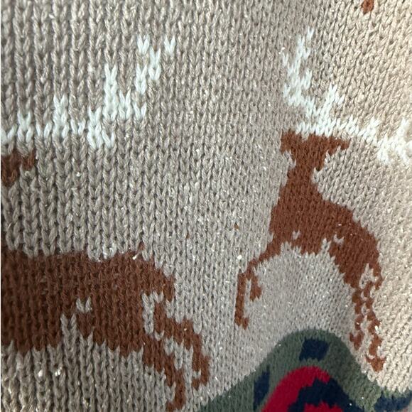 Vintage Sweater Loft Cardigan SWEATER toggle aztec Christmas Holiday deer trees - Picture 5 of 5